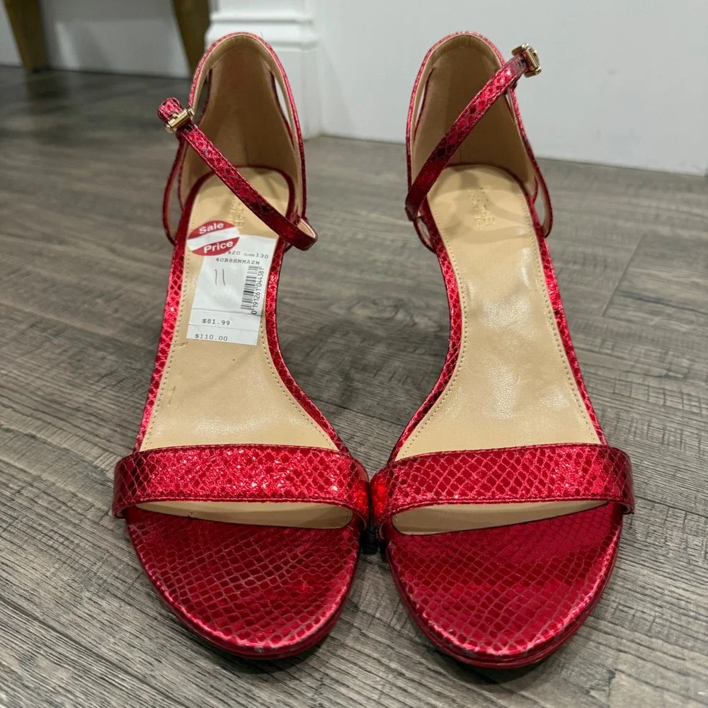 Michael Kors Red Metallic Snakeskin Embossed Leather Sandals Heels 11M